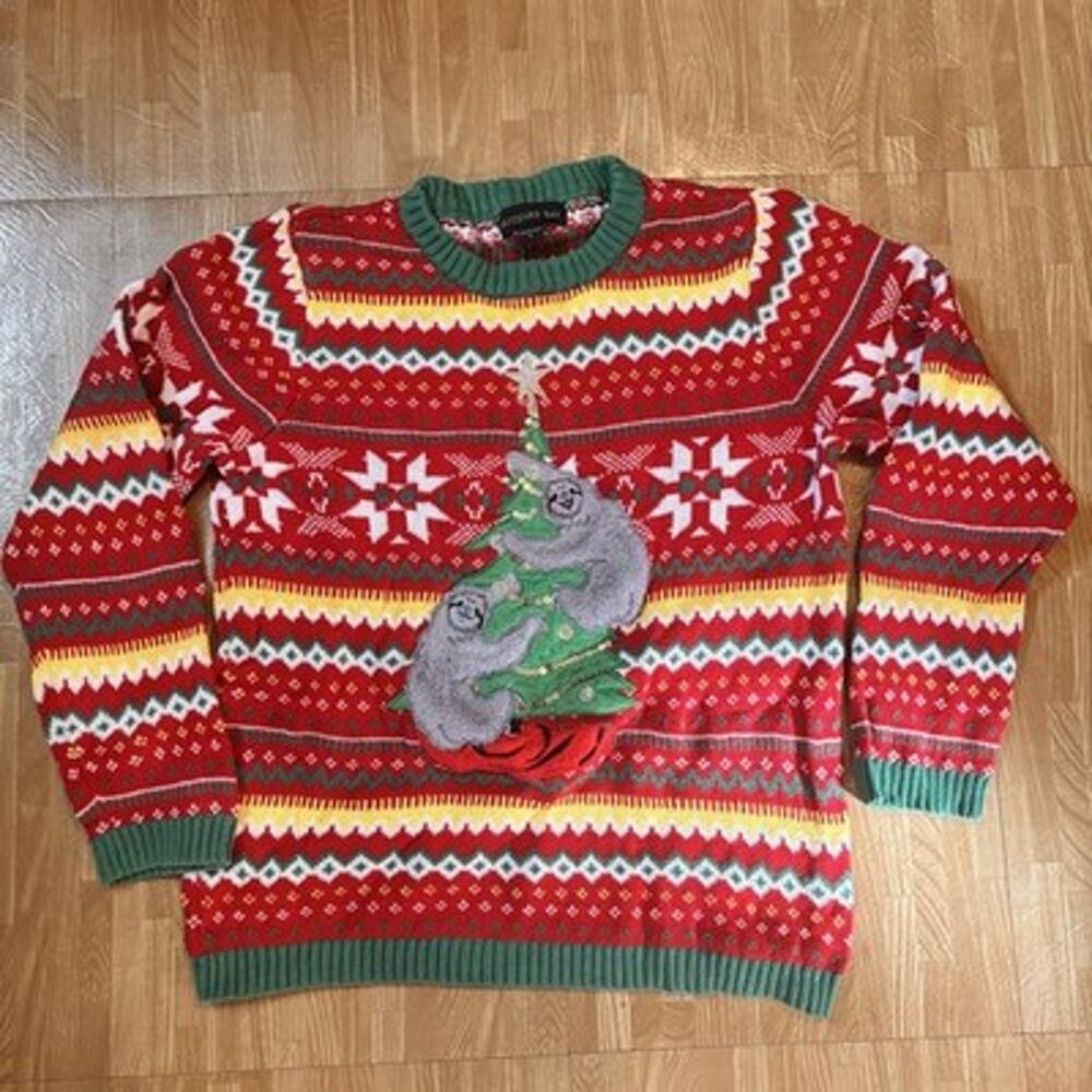 Blizzard Bay Youth Large Christmas Sweater Sloth Tree Ugly Xmas Holiday Sequin